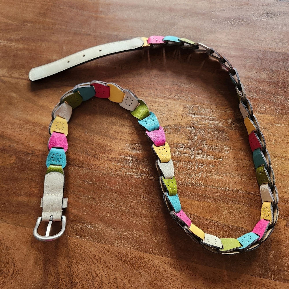 Relic Skinny Link Perf Belt In Teal Pink Yellow